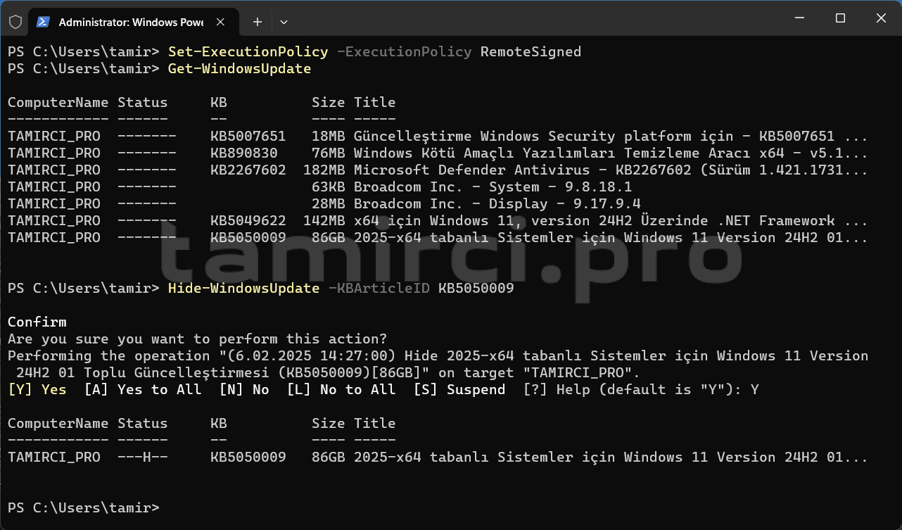 PowerShell ile Windows güncellemesini gizleme