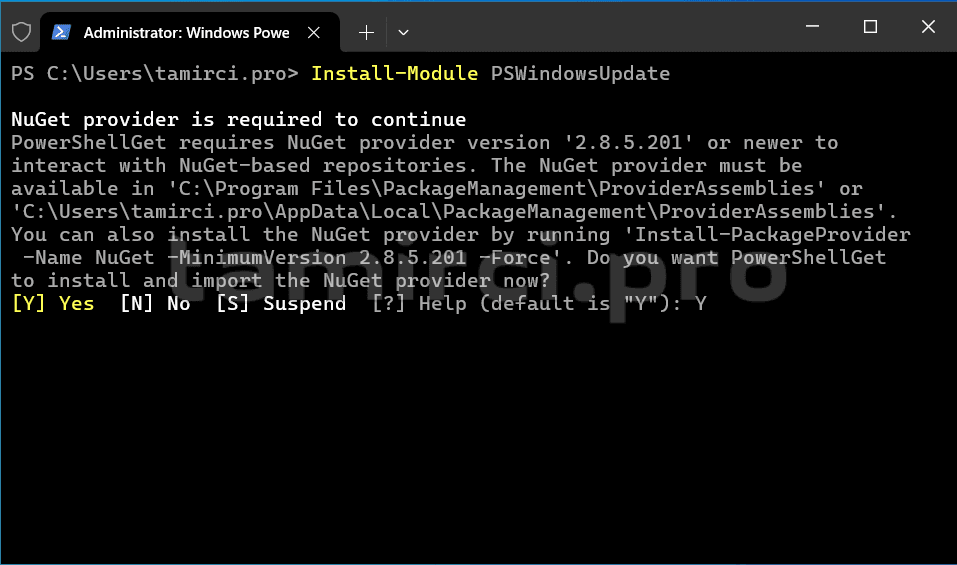 PSWindowsUpdate modülünün yüklenmesi